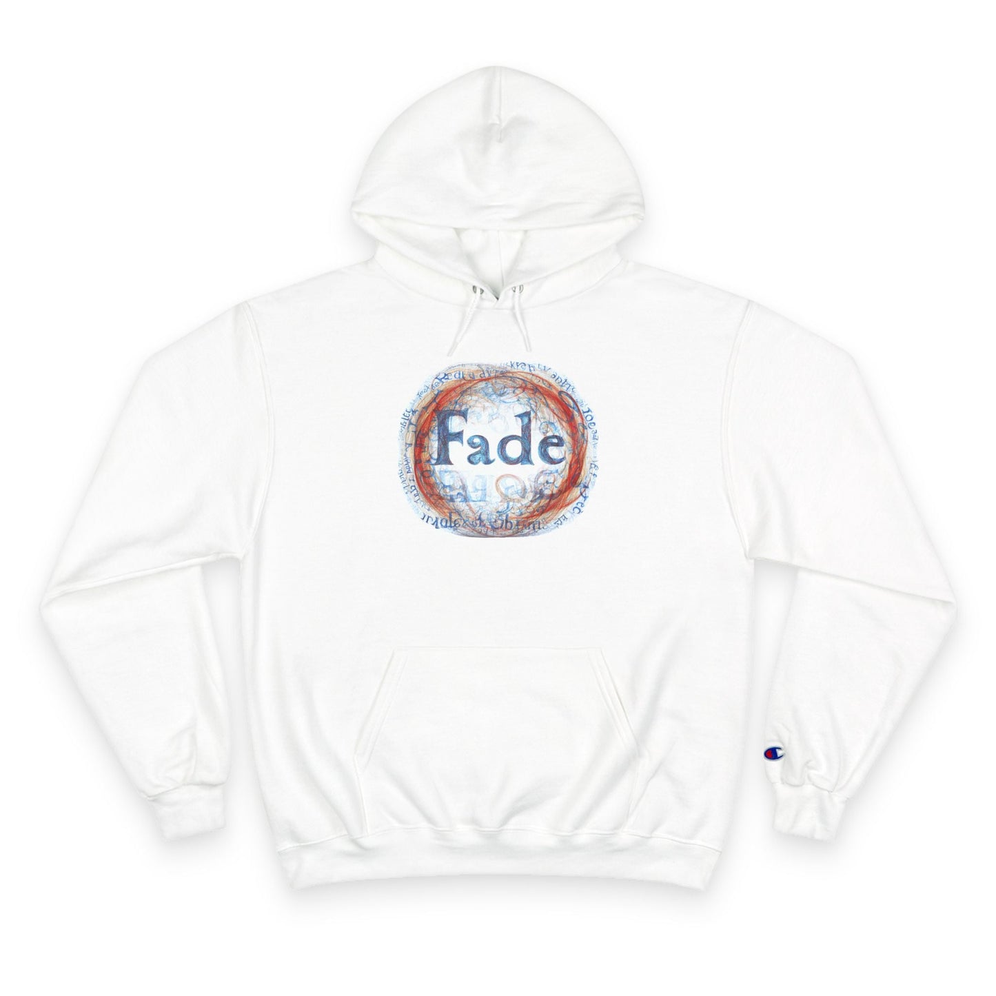 White unisex hoodie featuring a "Fade" graphic design with artistic text and swirls. A modern, vibrant piece perfect for streetwear or casual outfits.