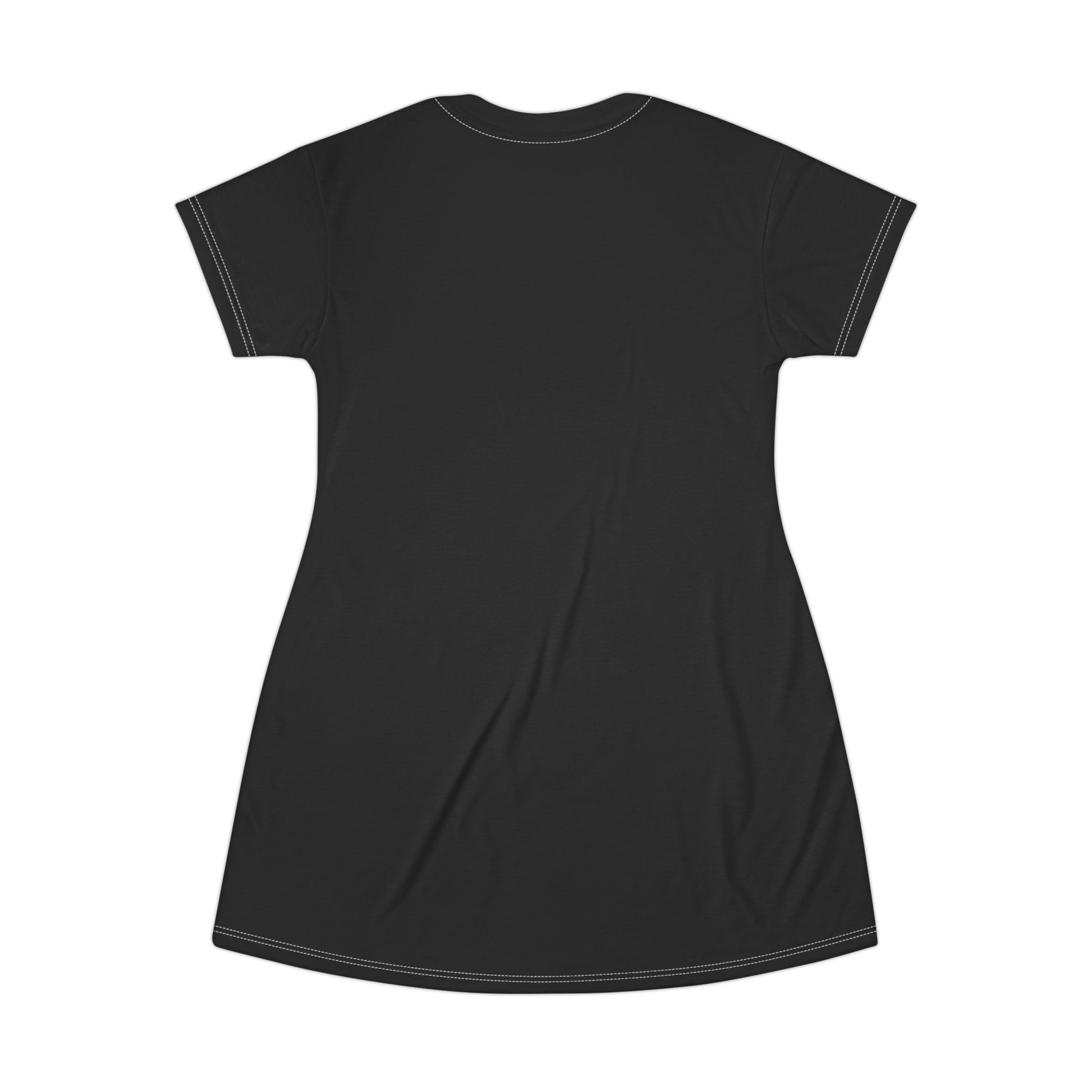 The back side of the black T-shirt dress.