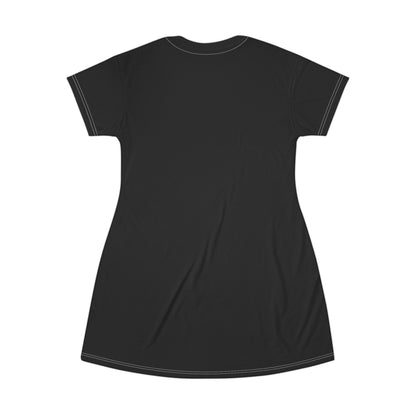 The back side of the black T-shirt dress.