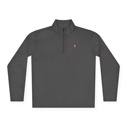 An iron grey pullover featuring a subtle yet striking Picasso-style apple design on the left chest.