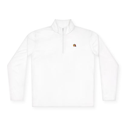 A white pullover featuring a subtle yet striking Picasso-style apple design on the left chest.