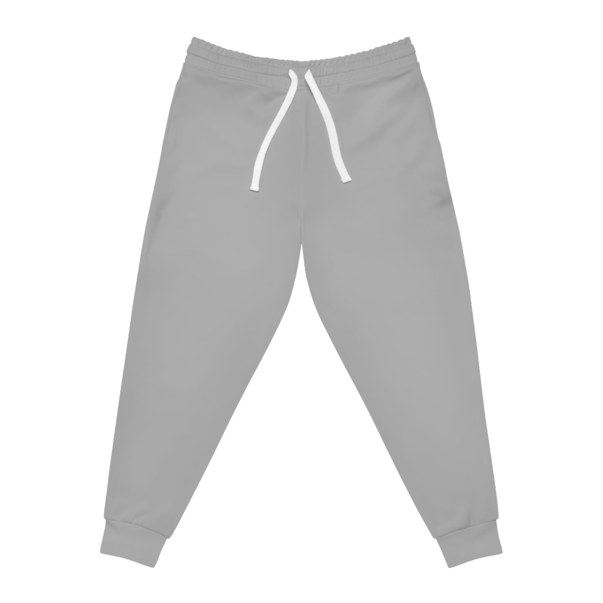 A front view of gray jogger pants.