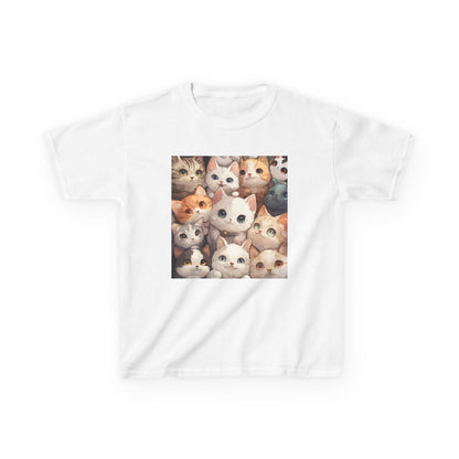 A White T-shirt featuring a charming design with an abundance of adorable cats.