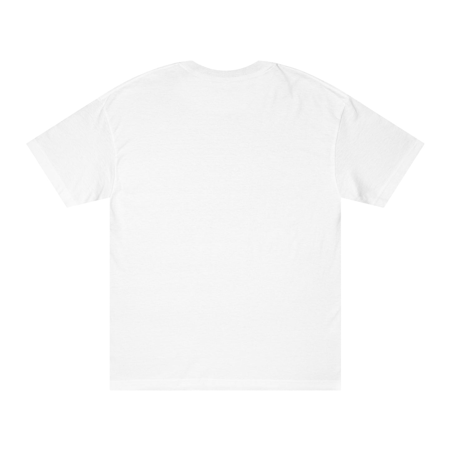 The back side of a white T-shirt.