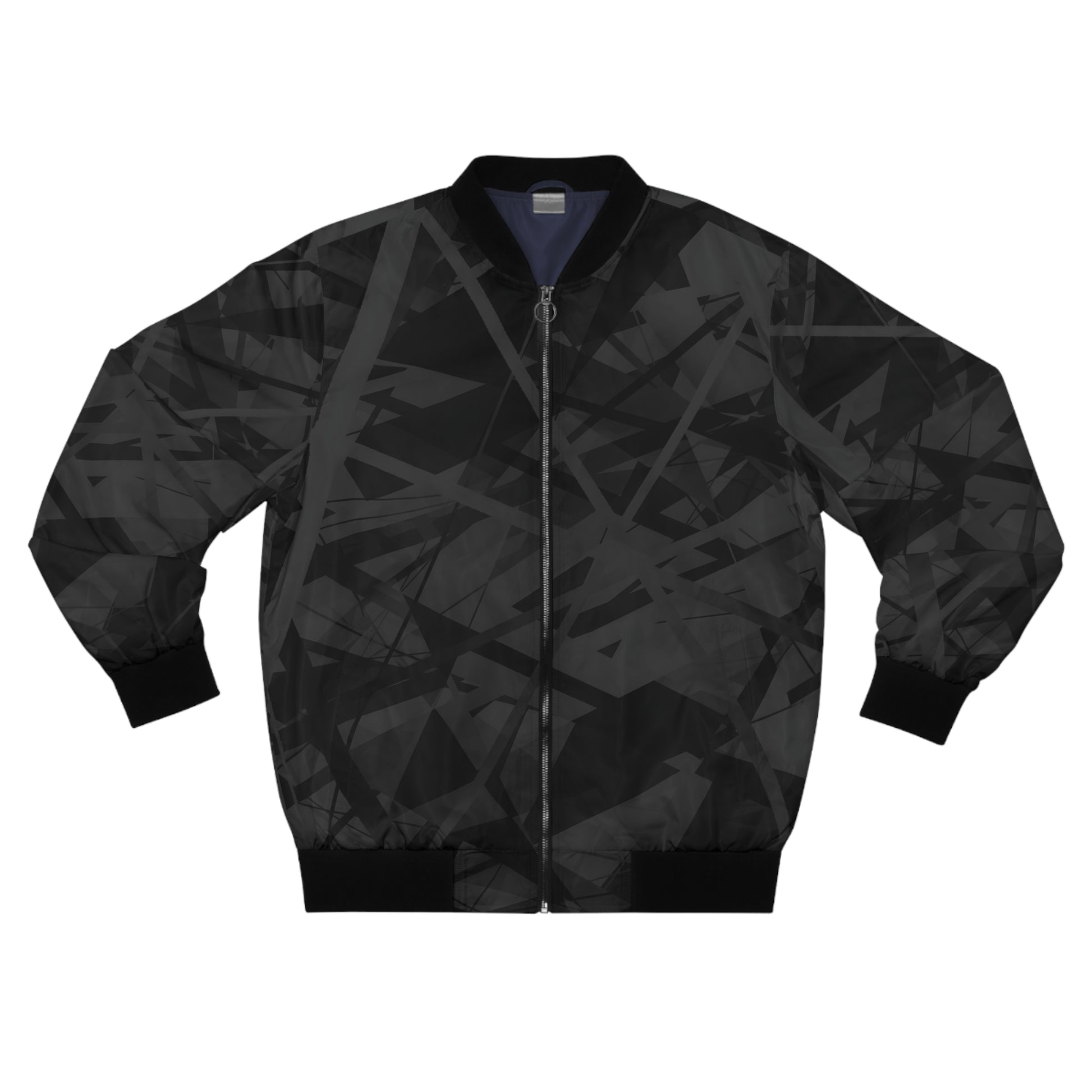 geometric shapes and intricate lines of bomber jackets.