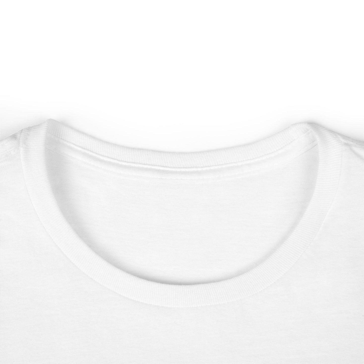 Neck of white women's T-shirt.