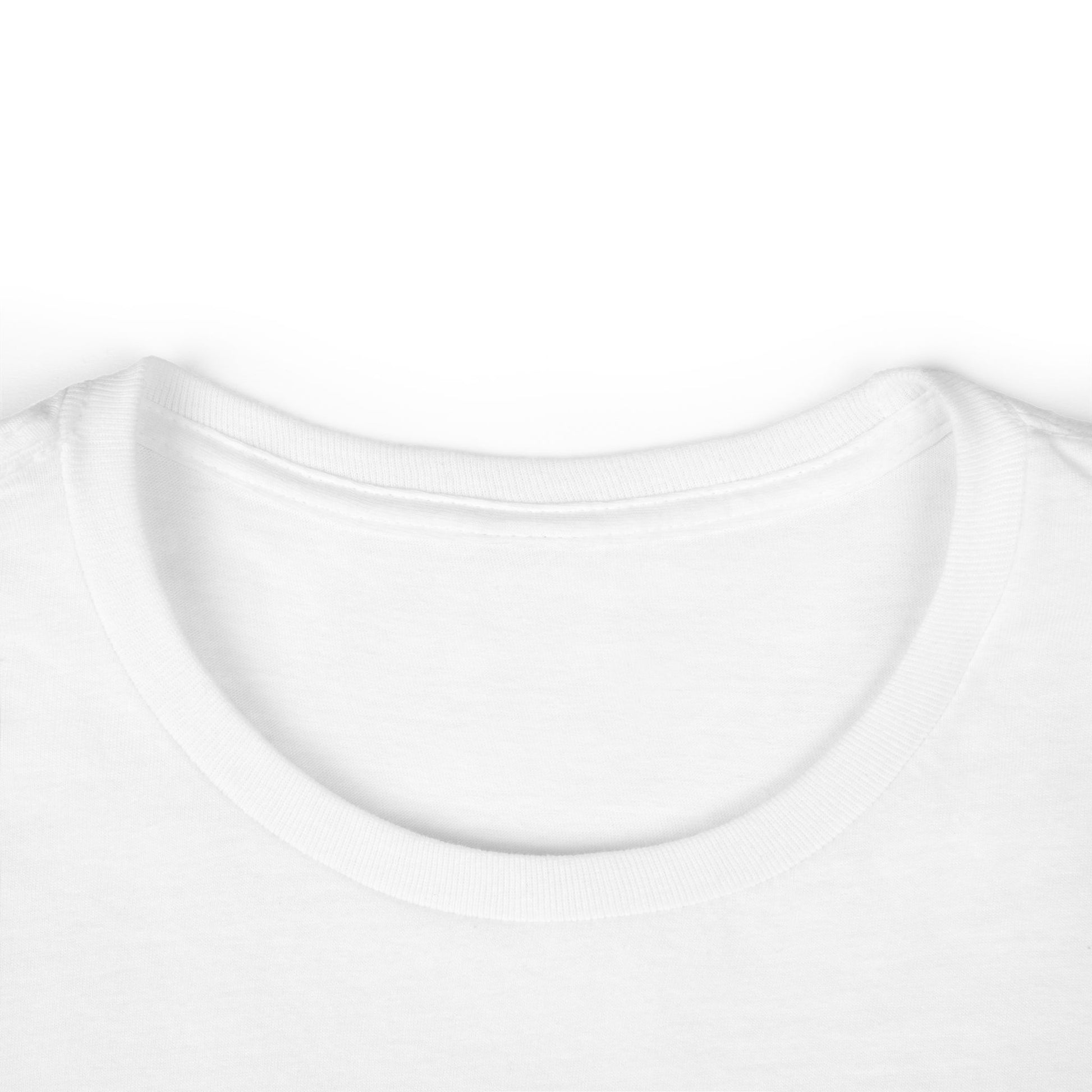 Neck of white women's T-shirt.