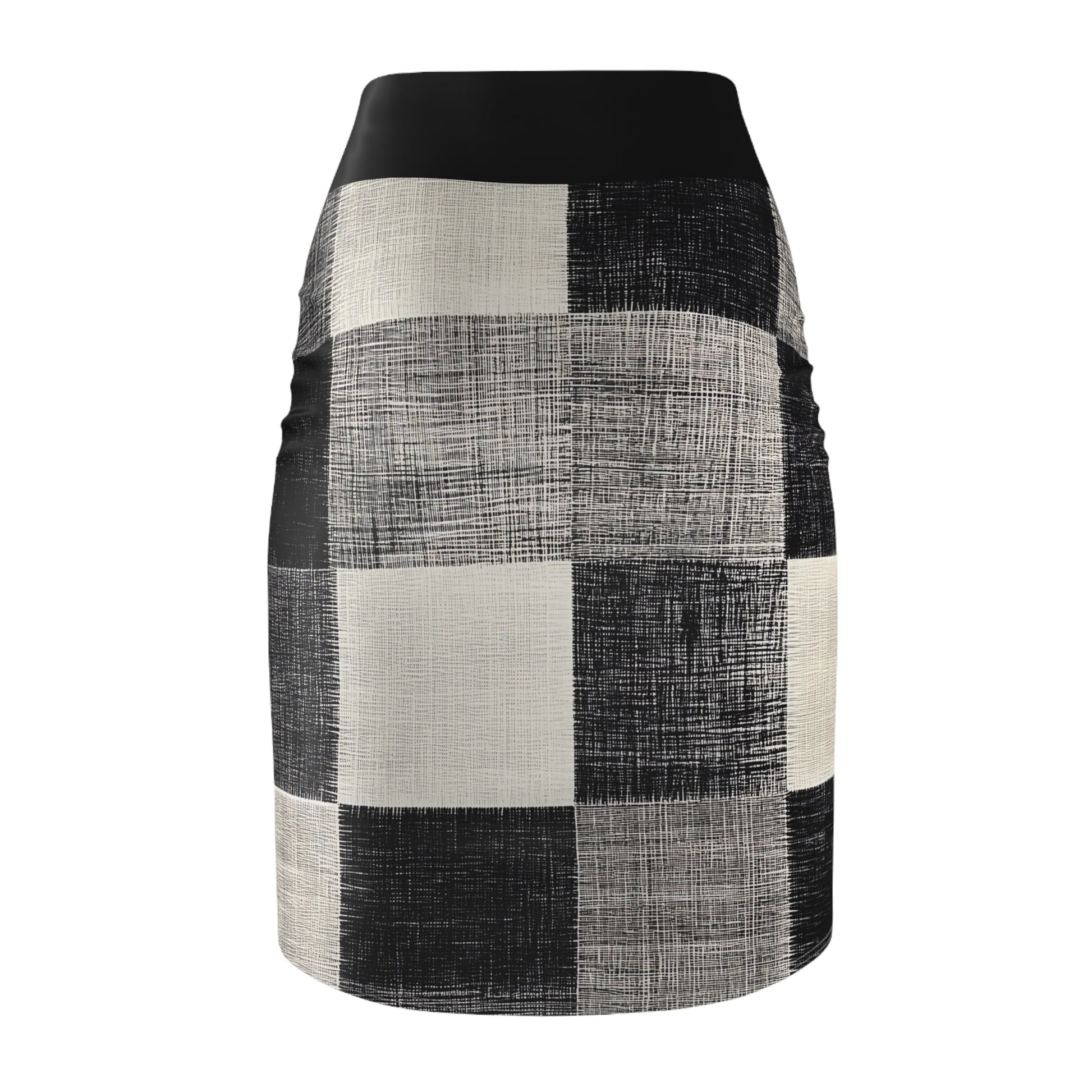 The back of a pencil skirt featuring a unique roll-to-roll all-over print.