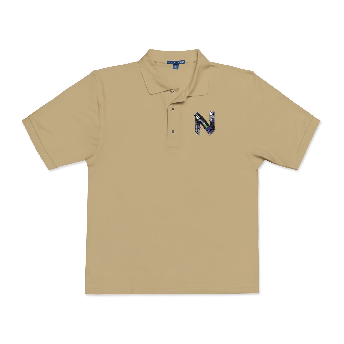 Left chest adorned with a futuristic "N" logo, this stone-colored polo shirt.