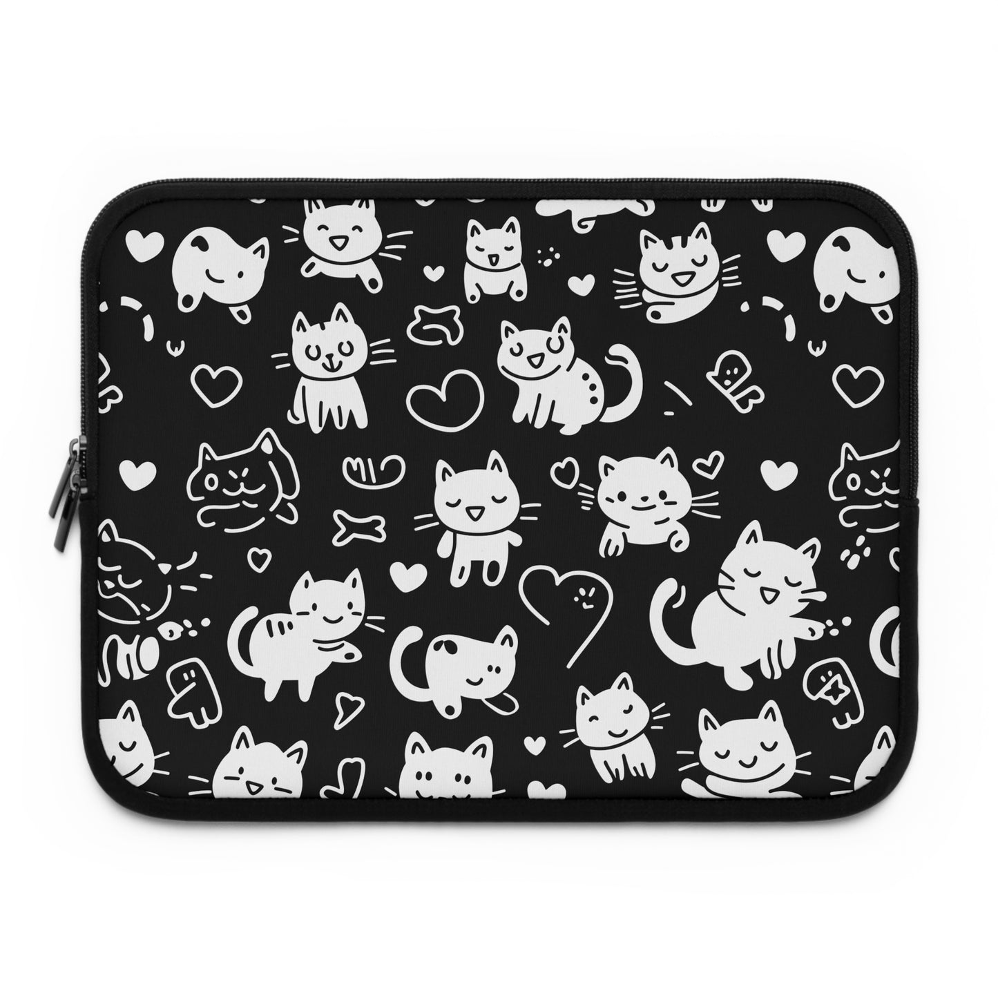 A laptop sleeve featuring an adorable cat pattern.