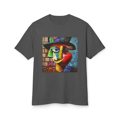 A Faded Black unisex vintage T-shirt featuring an artistic design with the charm of "Picasso painted an apple."
