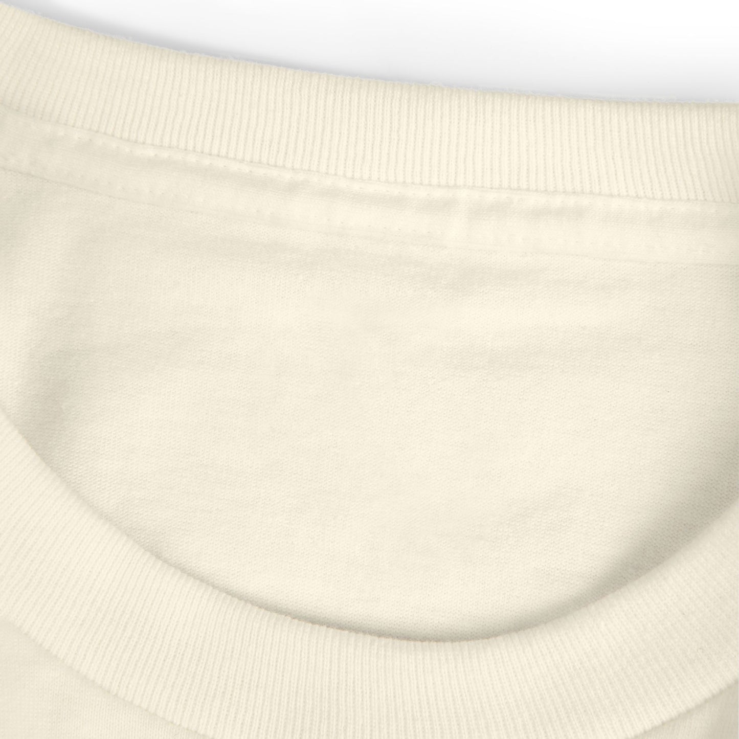 The neckline of a Faded Cream unisex vintage T-shirt.
