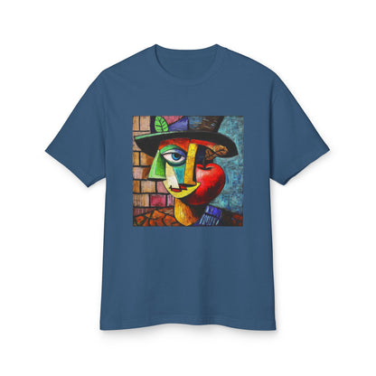 A Faded Navy unisex vintage T-shirt featuring an artistic design with the charm of "Picasso painted an apple."