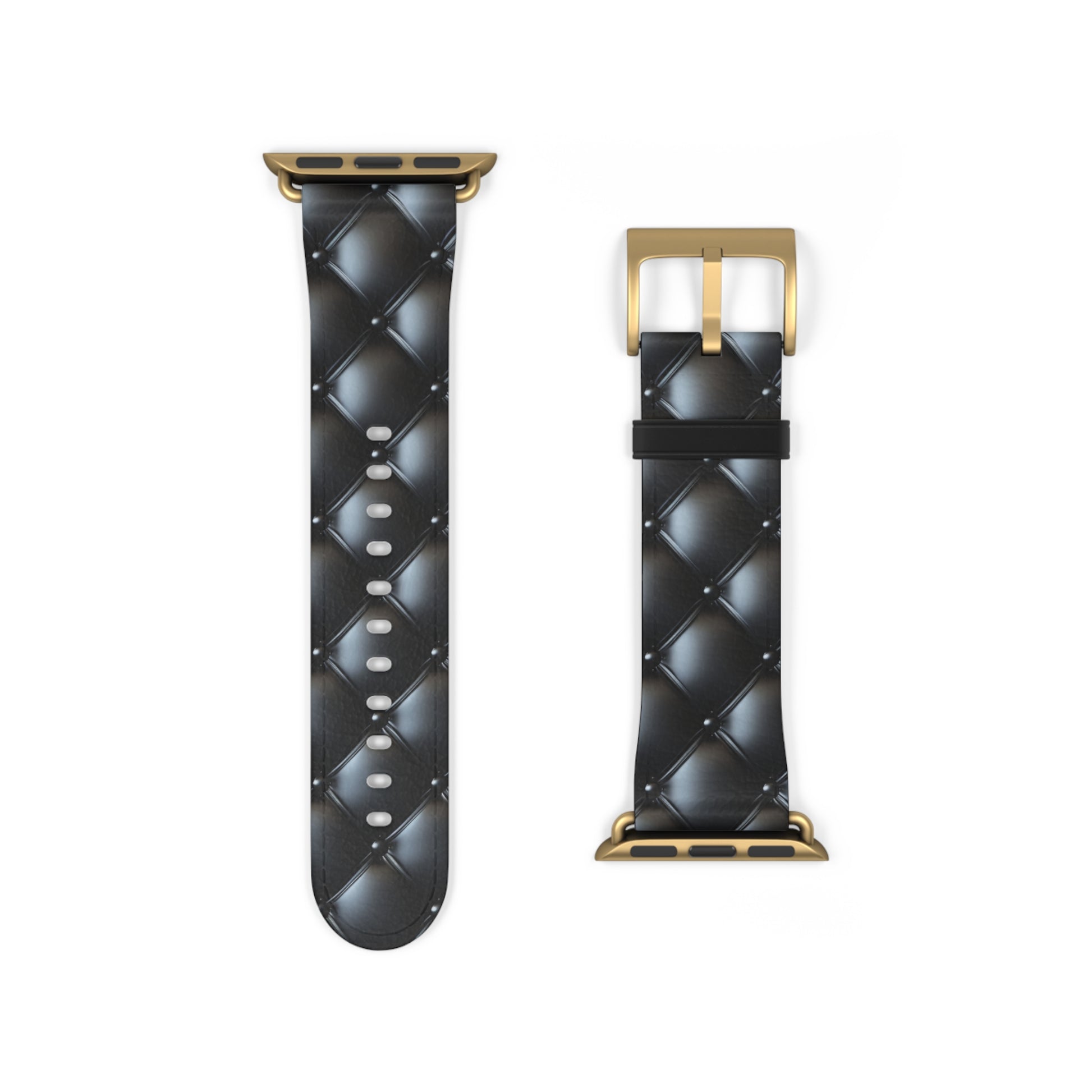 Apple Watch band only in gold matte, featuring a beautiful quilted leather-like texture, a square pattern, and delicate button-like details.