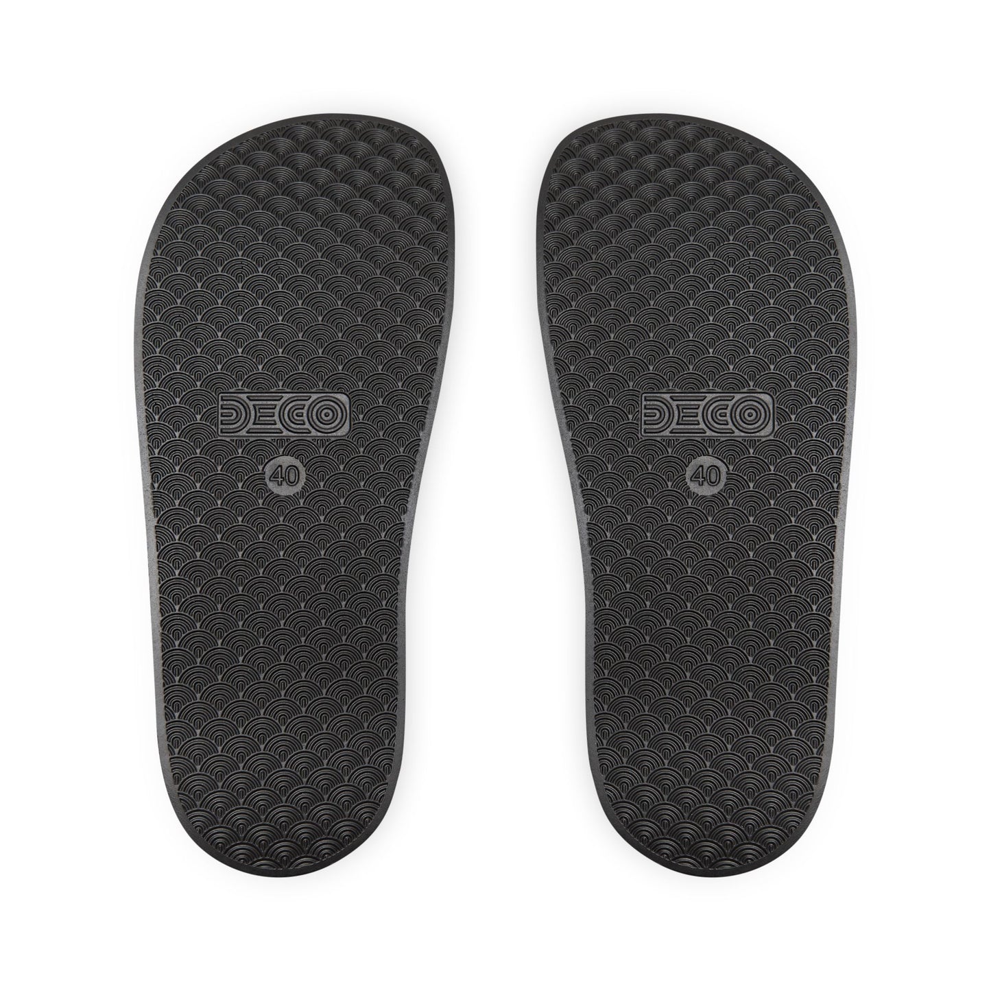 The black sole of the sandals.