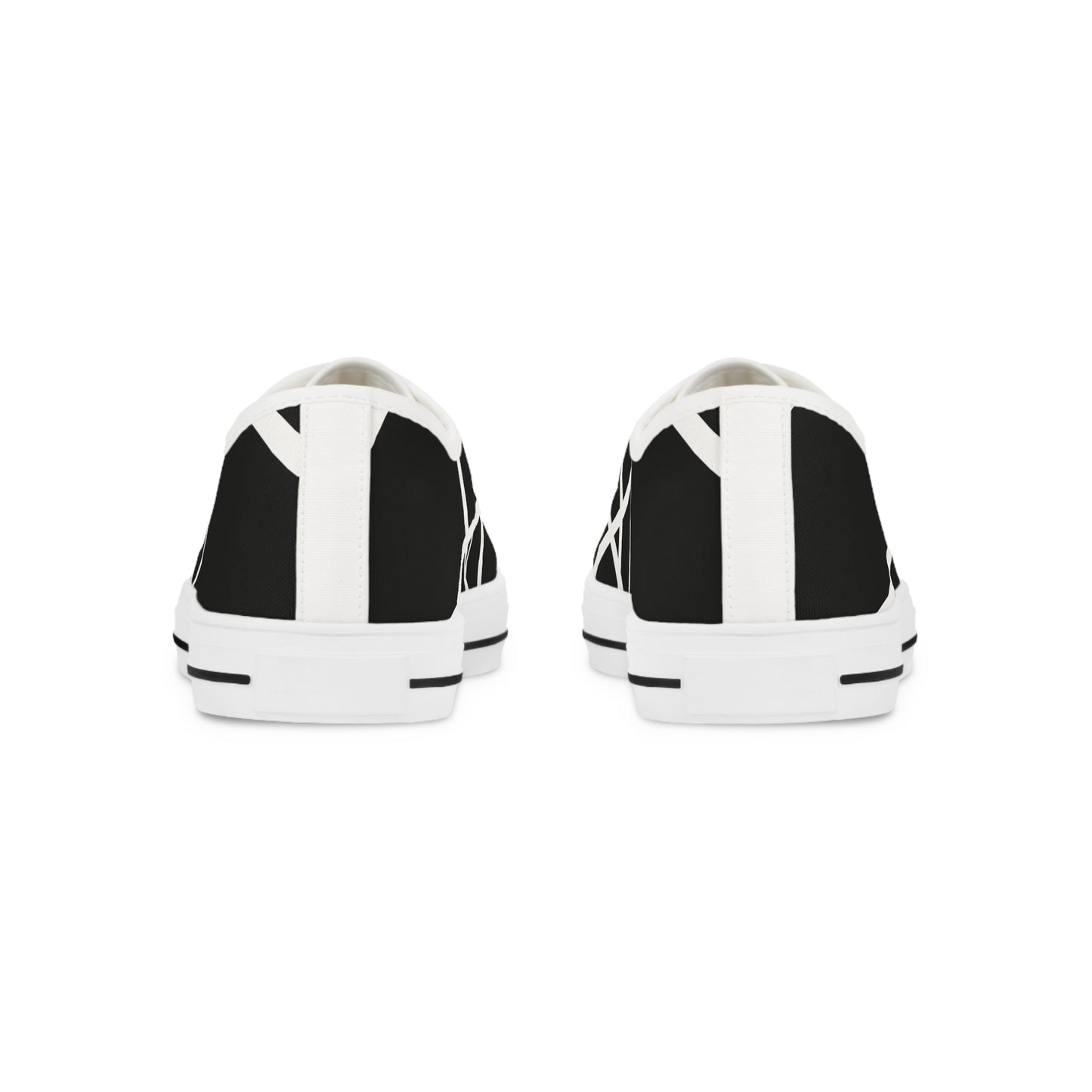 Sneaker heel with bold black and white abstract geometric pattern.