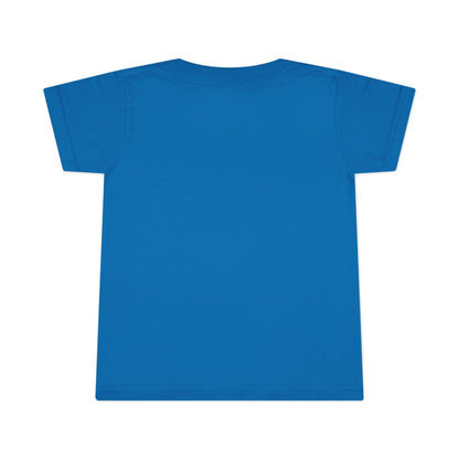 Blue toddler T-shirt featuring a colorful illustrated city map with vehicles and roads, designed for kids who enjoy playful and educational graphics.