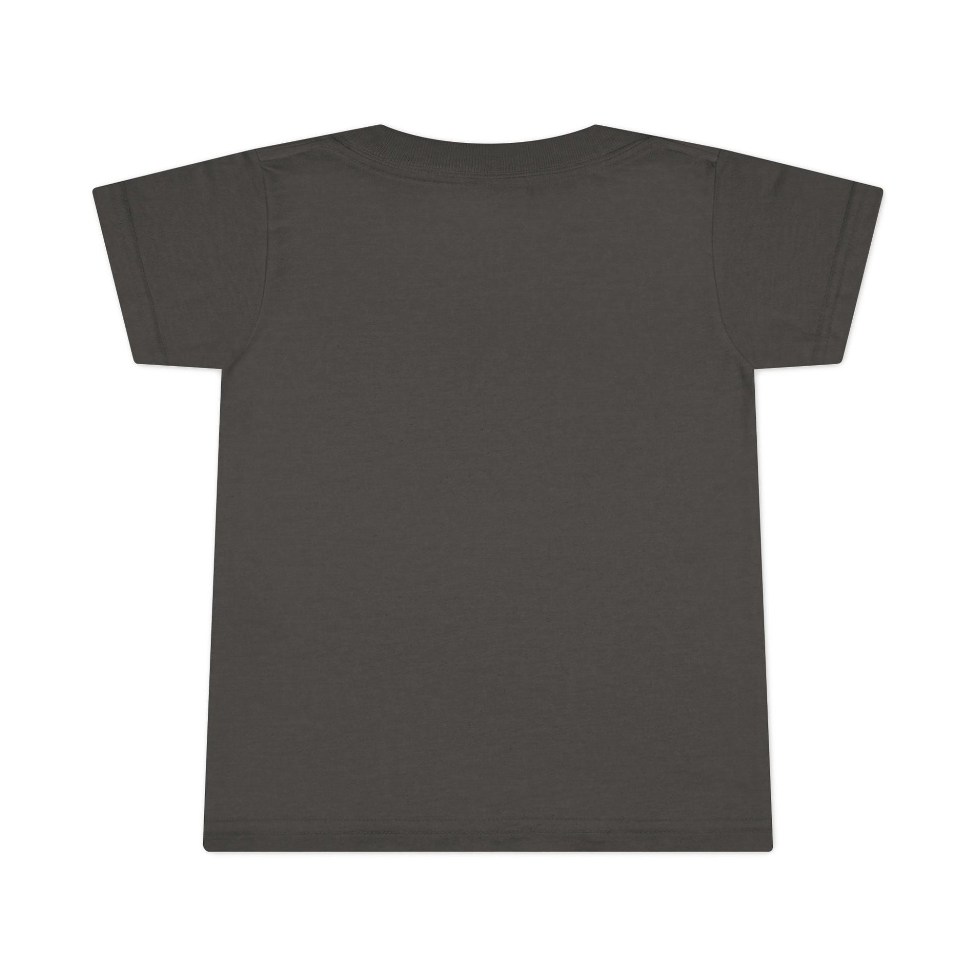 Charcoal toddler T-shirt with a clean, minimalist back design, made from soft cotton fabric for everyday comfort and style.