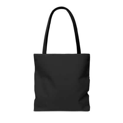 The reverse side of a Black tote bag.